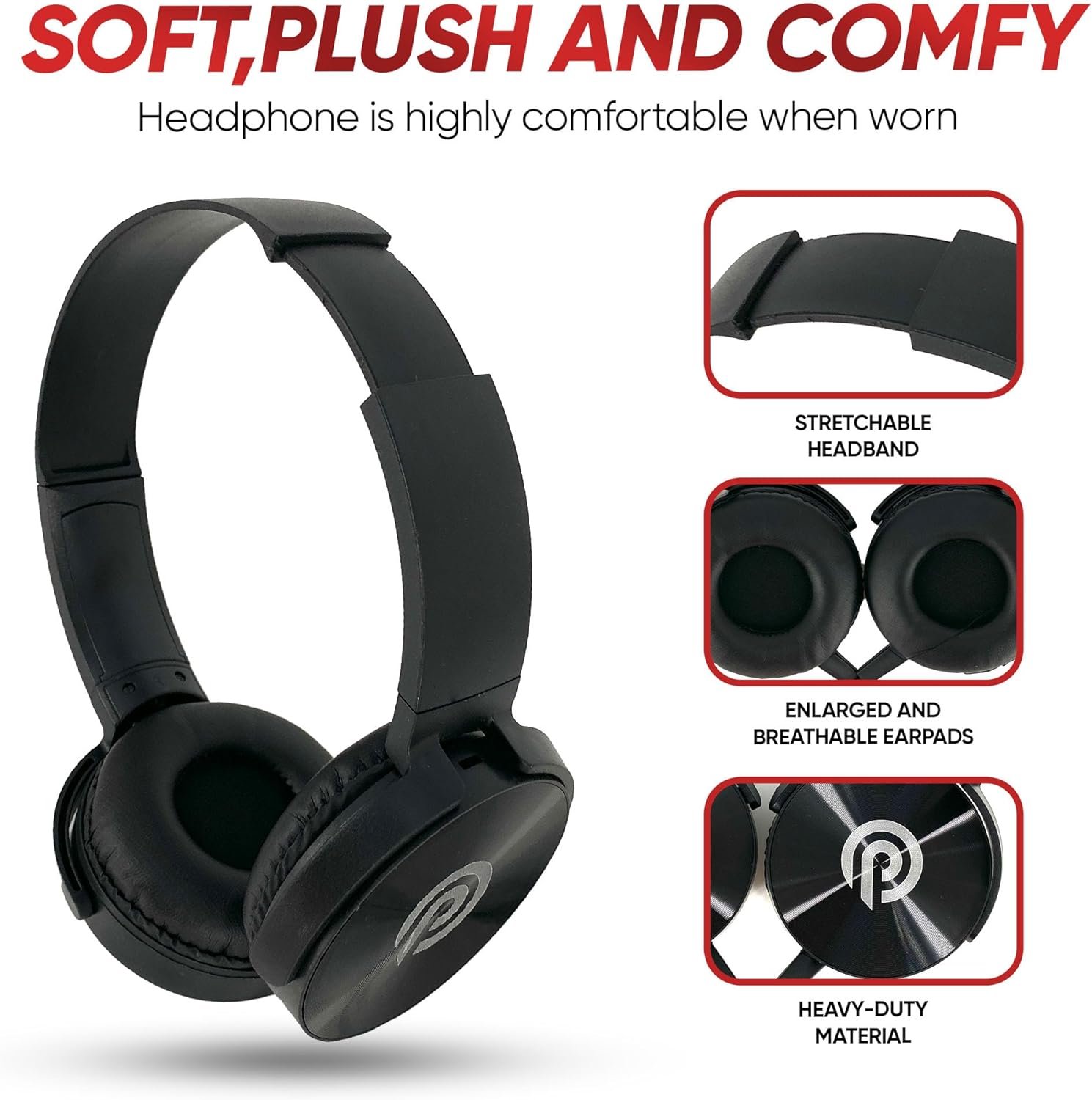 Fones de ouvido Pyle confortáveis com faixa ajustável e almofadas grandes e respiráveis.