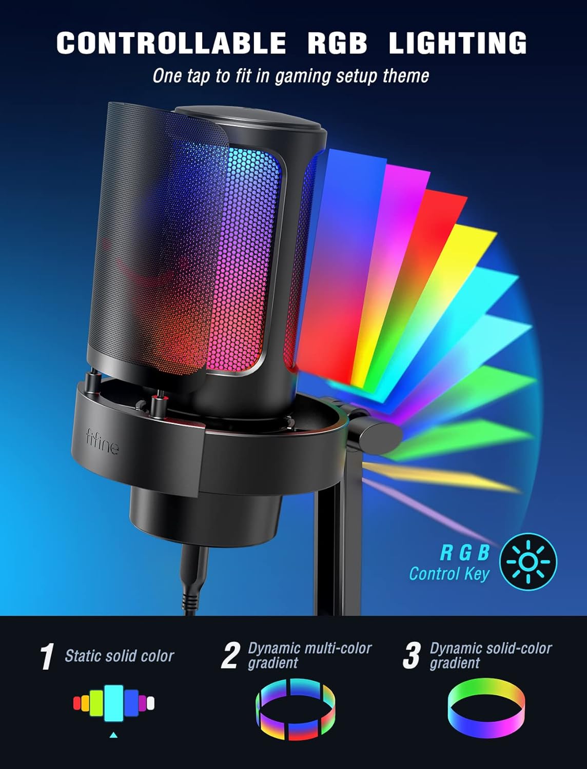 Microfone FIFINE A8 com iluminação RGB controlável e múltiplos modos