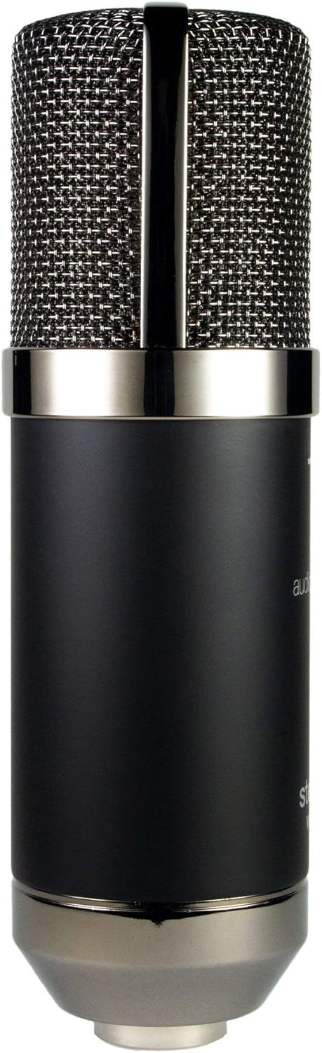 Microfone condensador TZ Stellar X2 Vintage na cor preta com grade metálica prateada