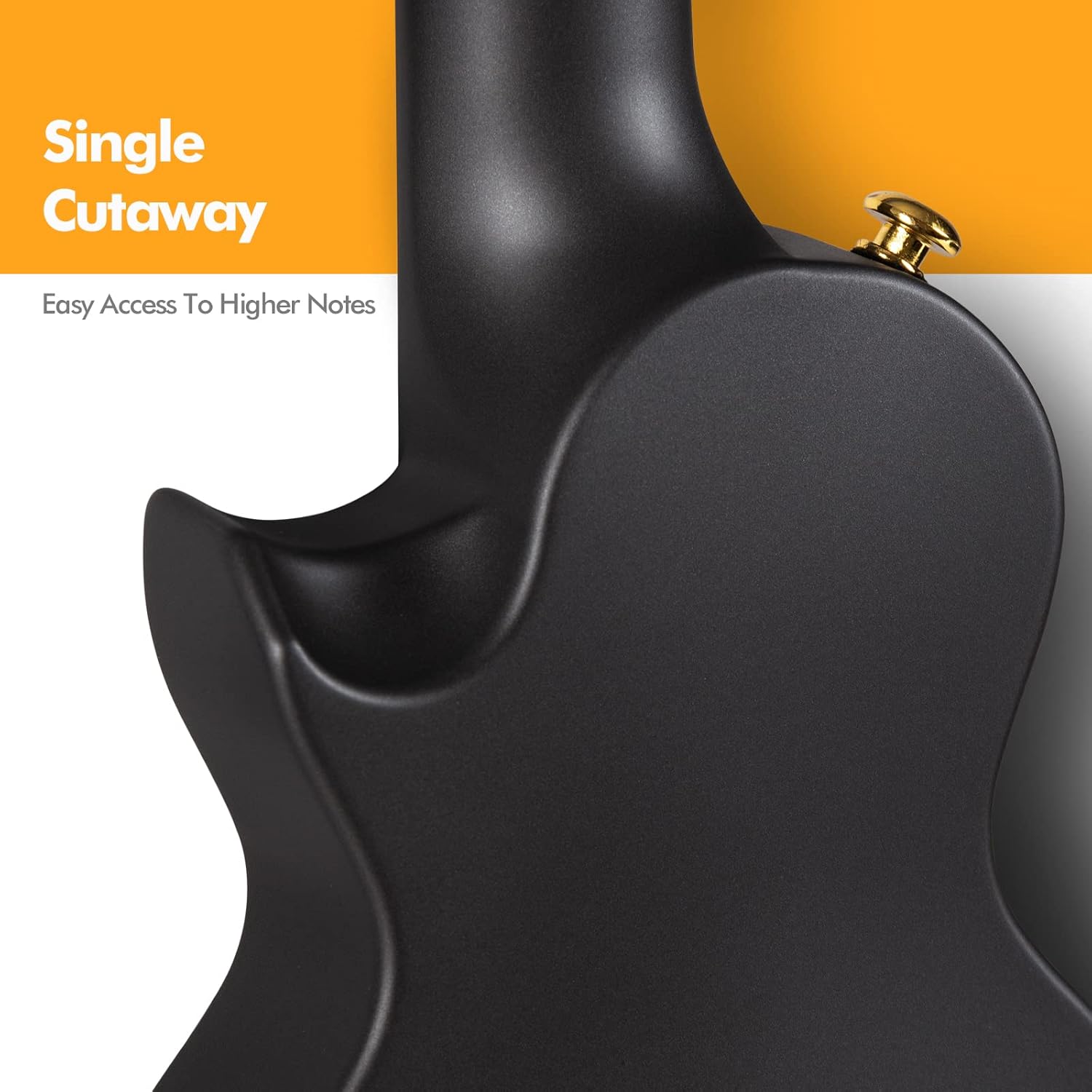 Ukulele Enya Nova U Mini Simple com corte único (single cutaway) no corpo preto fosco.