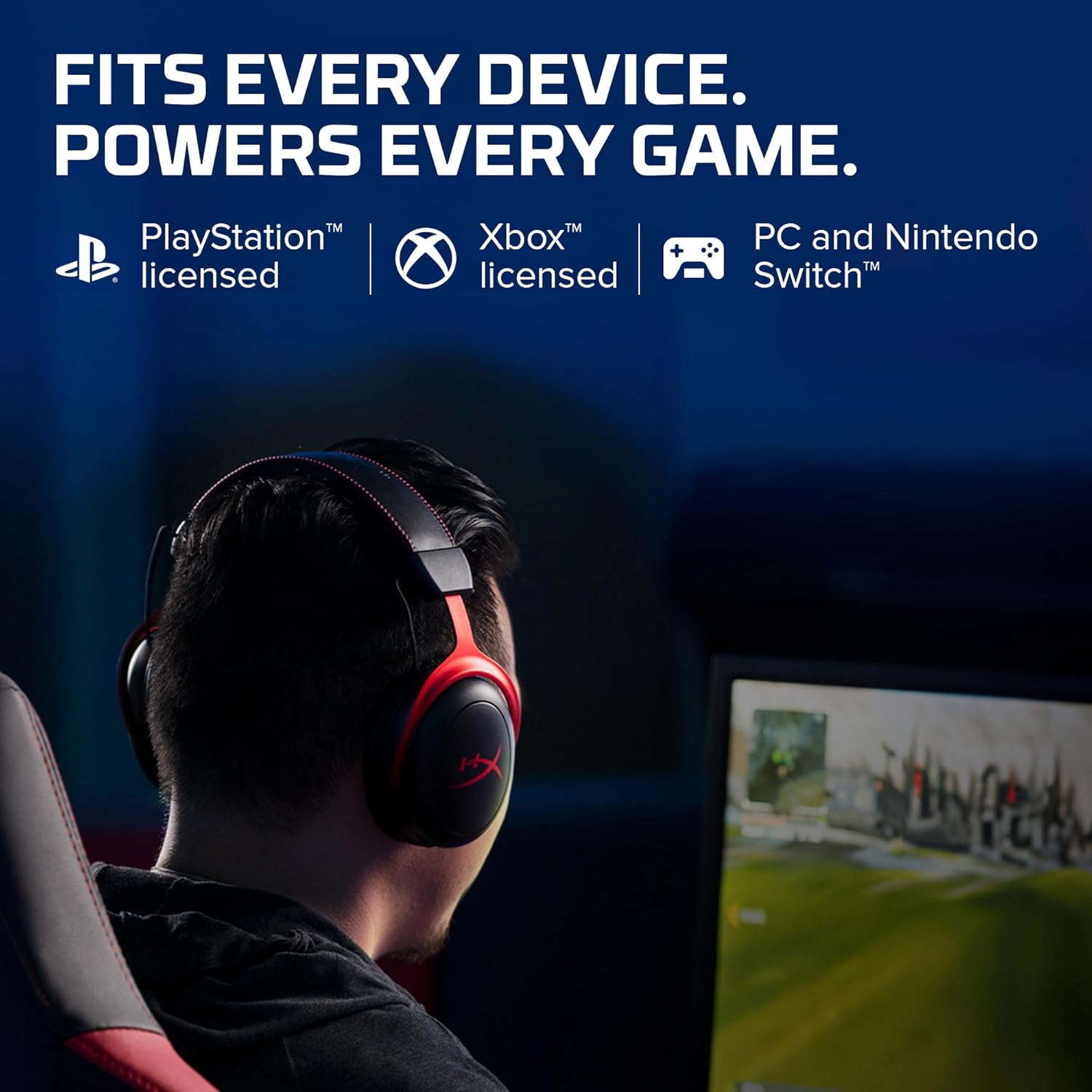 Headset HyperX Cloud II compatível com PlayStation, Xbox, PC e Nintendo Switch.