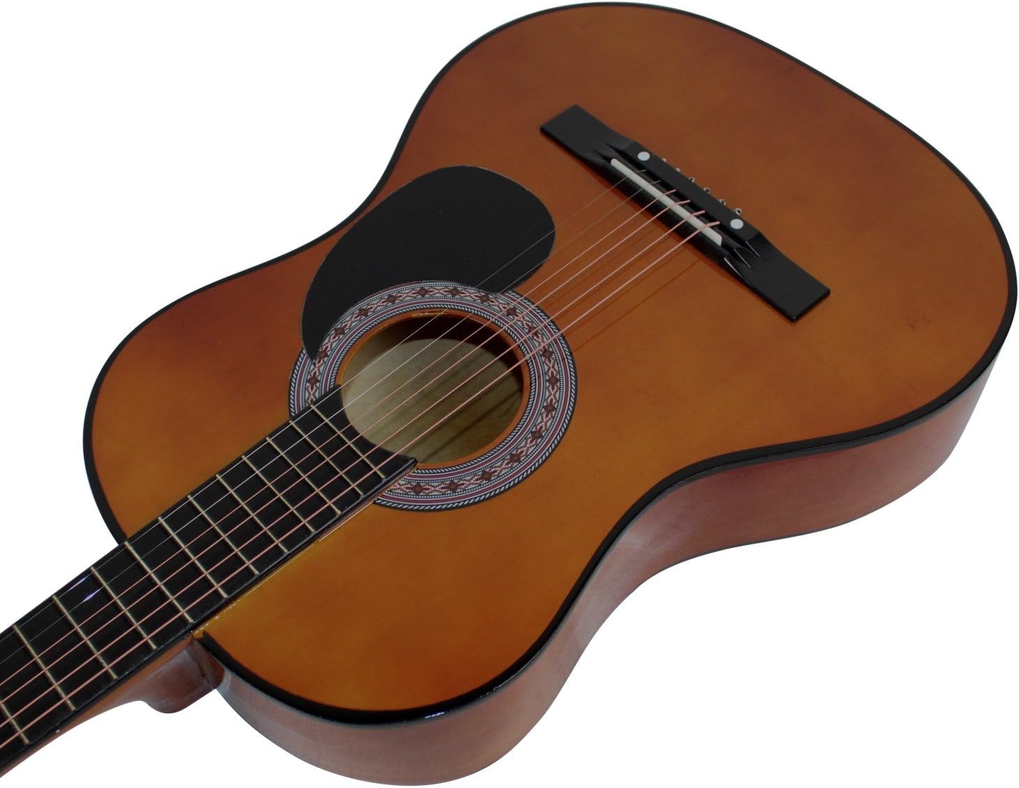 Guitarra acústica YMC marrom vista em ângulo com detalhes do corpo e braço