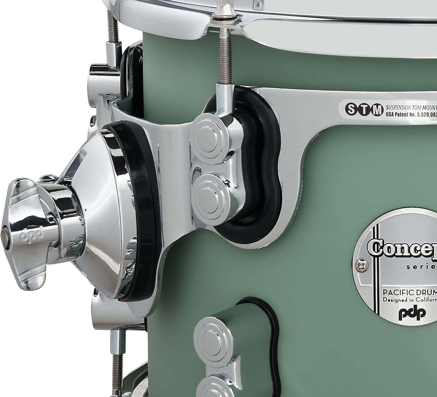 Suporte STM cromado e corpo verde acetinado da bateria PDP Concept Maple