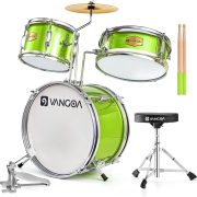 Kit bateria acústica verde Vangoa para iniciantes com baquetas, banquinho e pedal