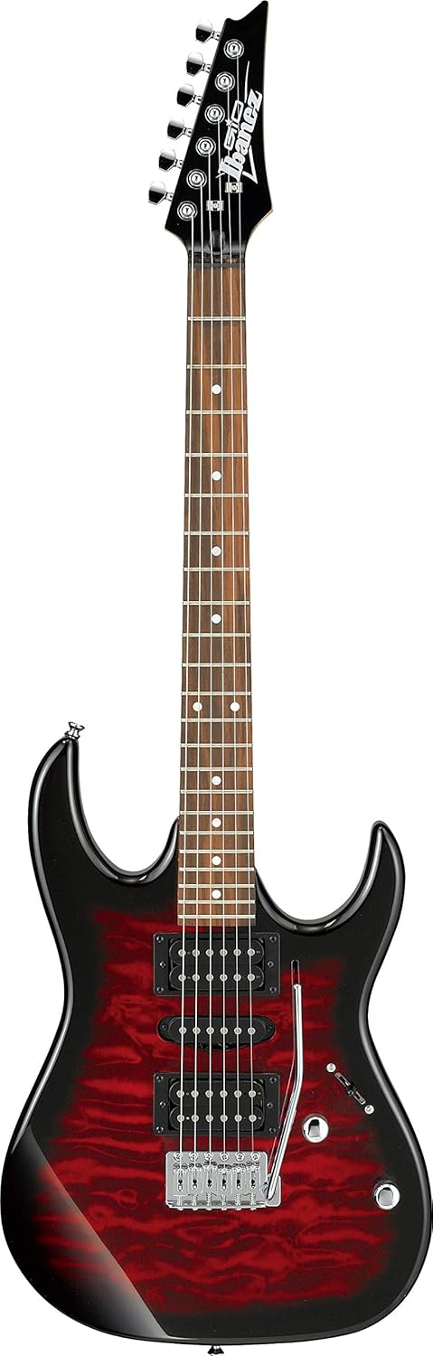 Ibanez GRX 70QA TR guitarra elétrica vermelha com maple quilted, 3 captadores, ponte tremolo e braço com 24 trastes