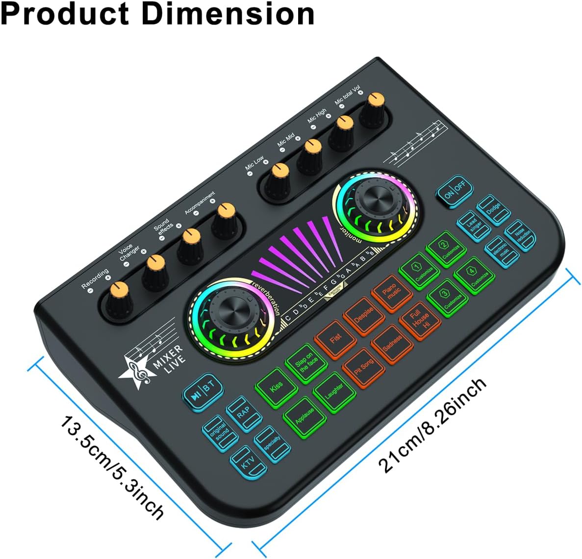 Mesa de som compacta Beyoursun com dimensões 21cm por 13,5cm para mixer de áudio USB