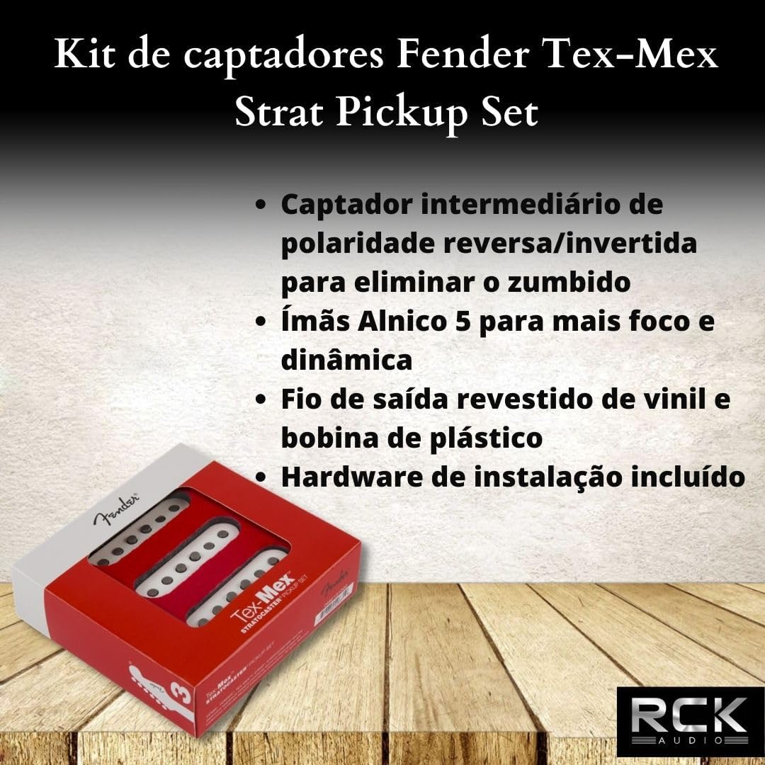 Kit de captadores Fender Tex-Mex Strat Pickup Set com detalhes técnicos e benefícios