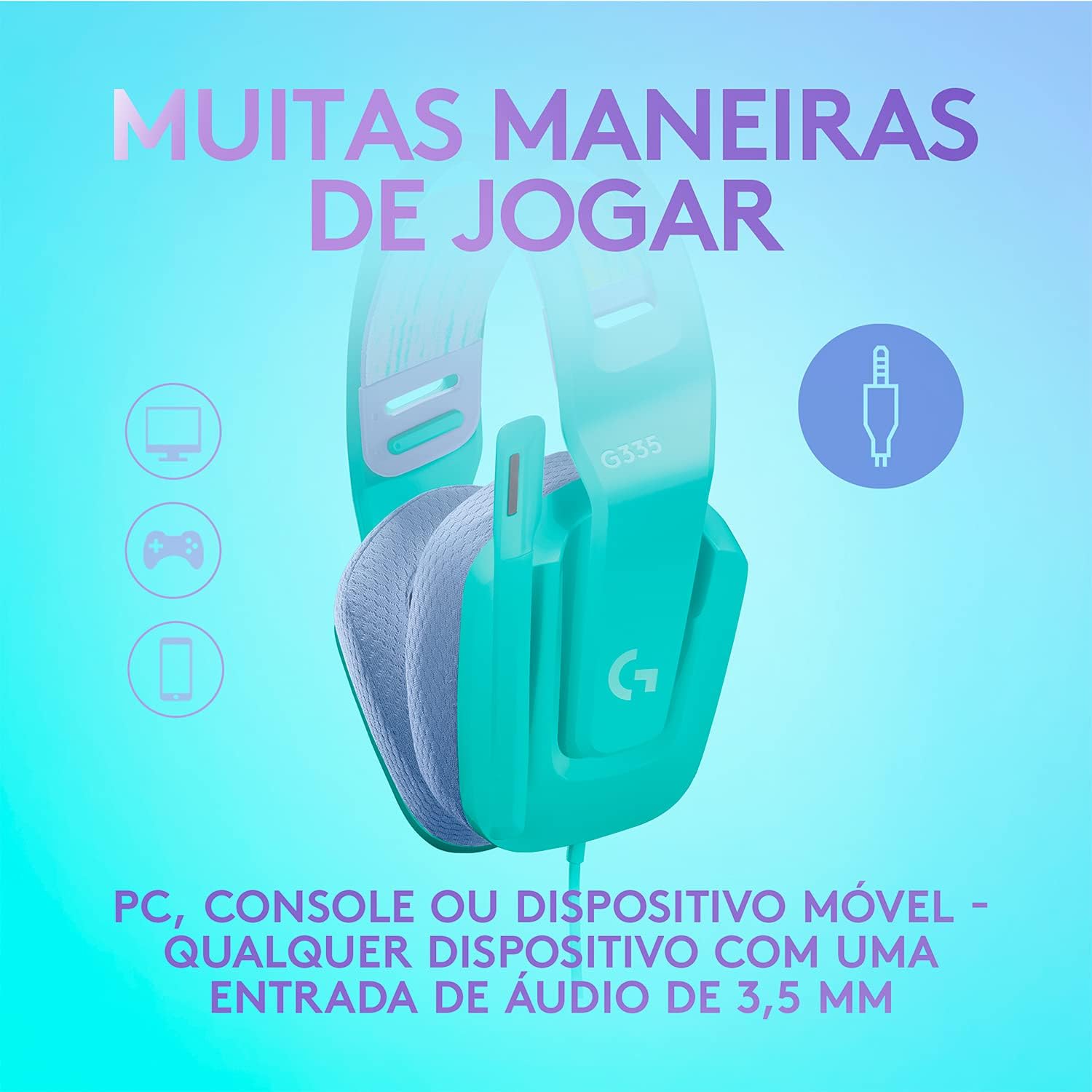 Logitech G335 compatível com PC, console e dispositivos móveis via conexão 3,5 mm