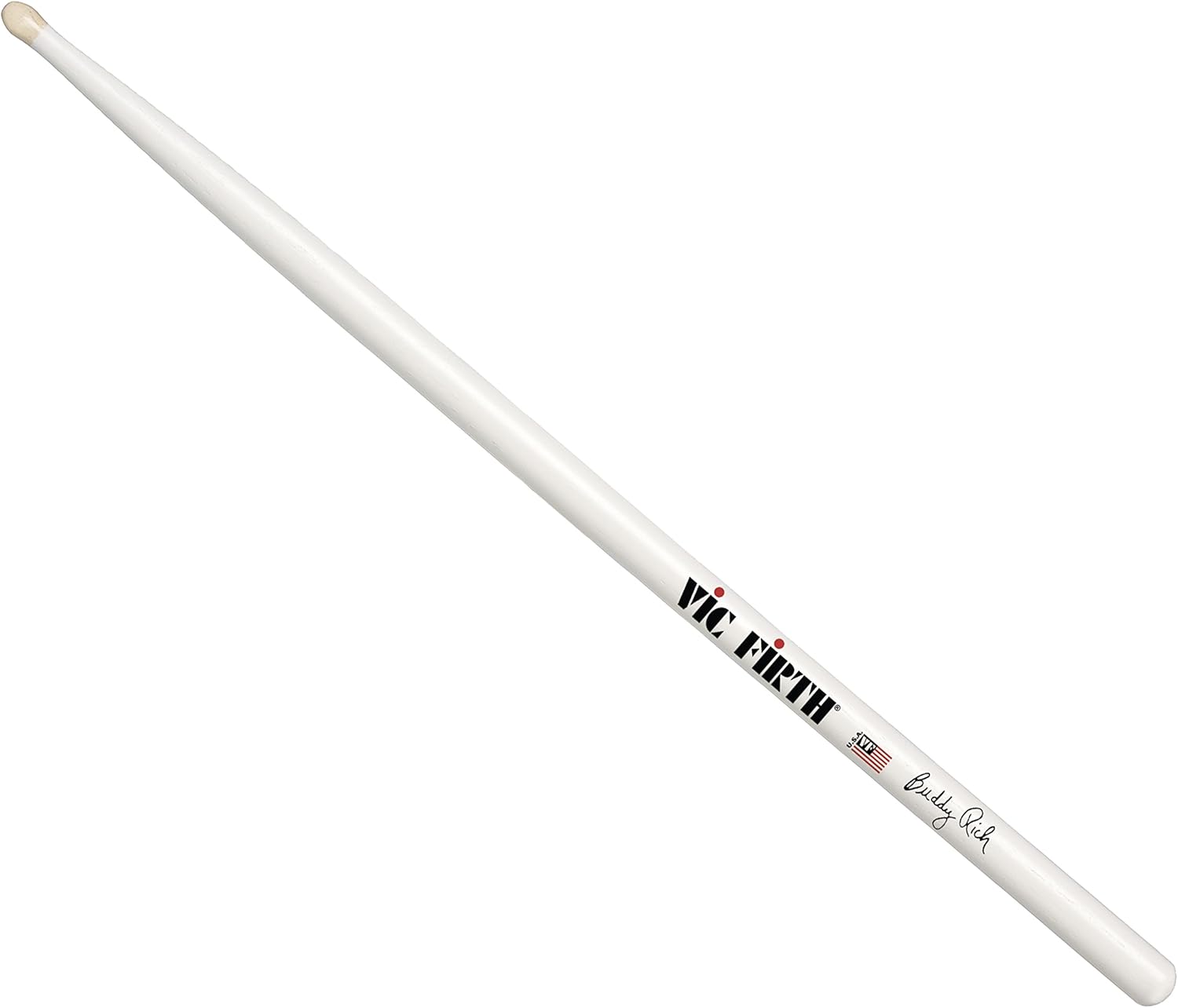 Baqueta Vic Firth Buddy Rich em madeira de nogueira com ponta arredondada branca