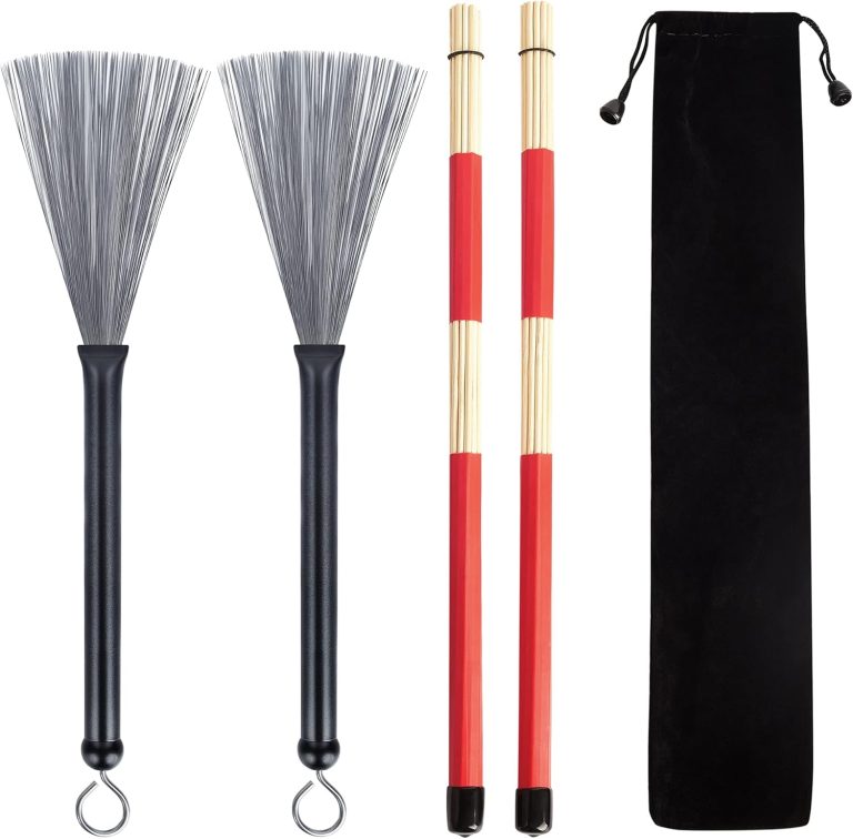 Conjunto Meideal de escovas retráteis para bateria com varas para jazz, folk e rock, com bolsa preta.