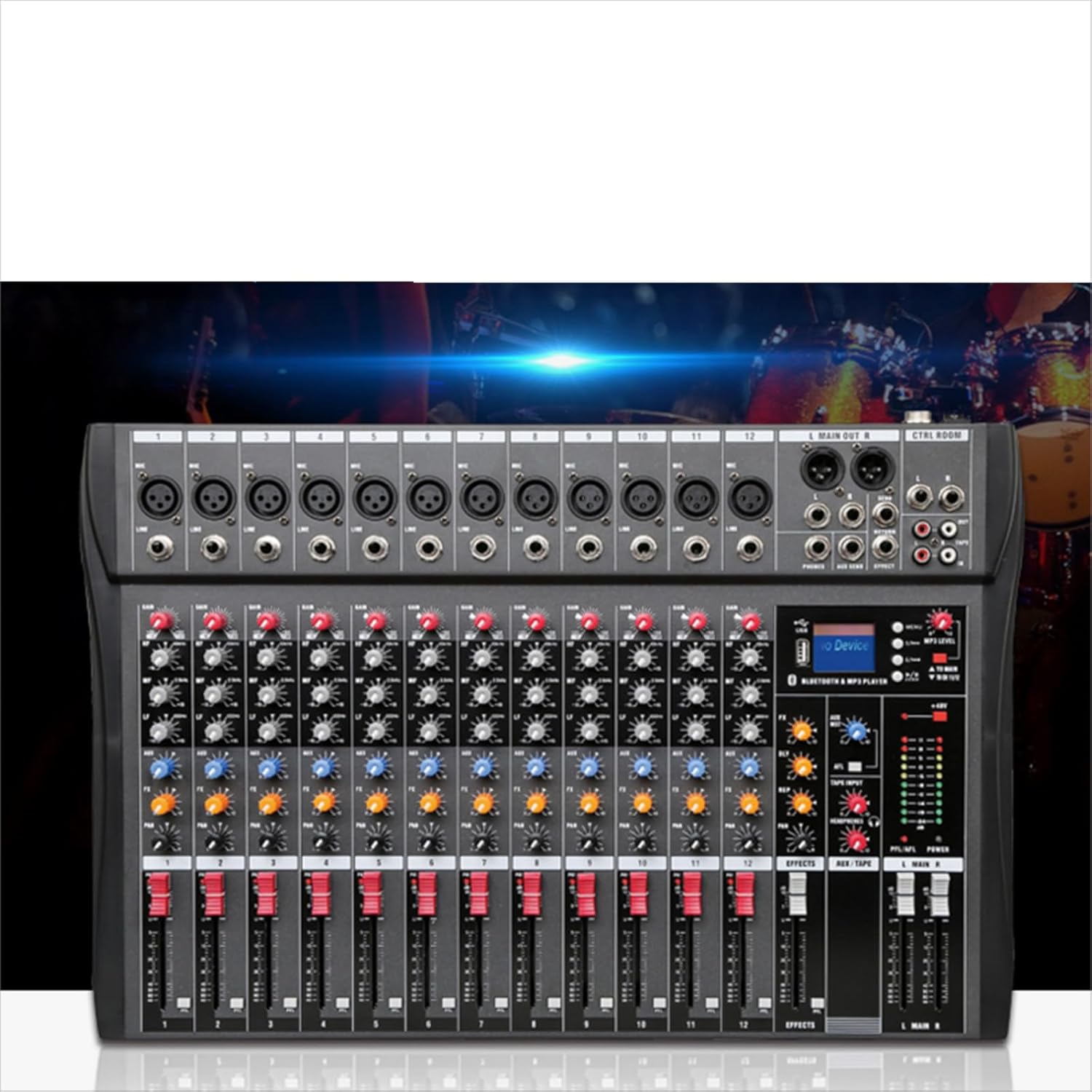 KINGSTER Mesa de som 12 canais Mixer Profissional com Bluetooth e USB