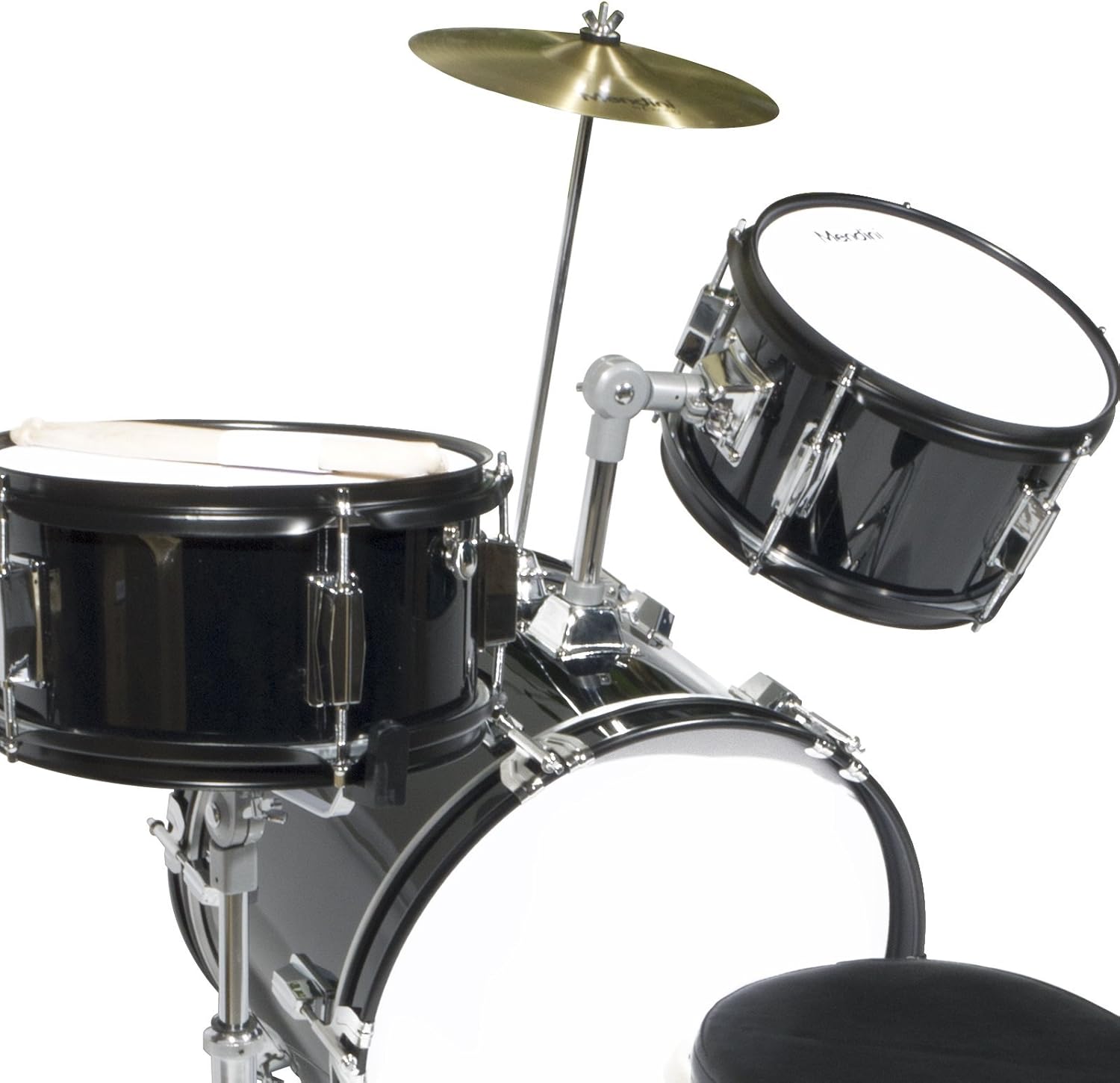 Conjunto de bateria infantil Mendini by Cecilio preto completo com pratos e banco acolchoado