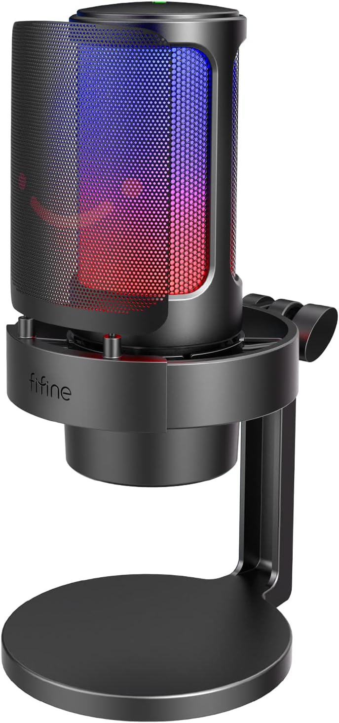 Microfone condensador USB FIFINE A8 para jogos com iluminação RGB colorida