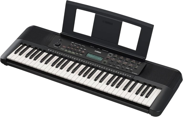 Teclado Yamaha PSR-E283 portátil preto com 61 teclas e suporte para partituras para iniciantes