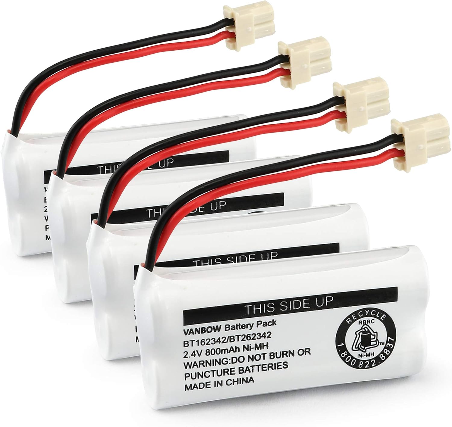 Baterias VANBOW BT162342 2,4V 800mAh Ni-MH com fios e conectores para aparelhos sem fio.