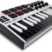 Akai Professional MPK Mini MK3 teclado MIDI USB branco com 25 teclas, 8 pads e botões rotativos