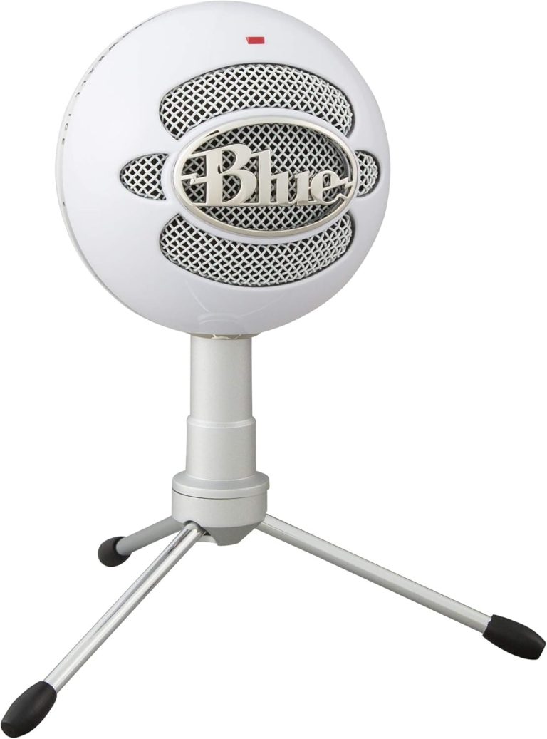 Microfone condensador USB Blue Snowball iCE branco com captação cardioide e suporte ajustável tripé
