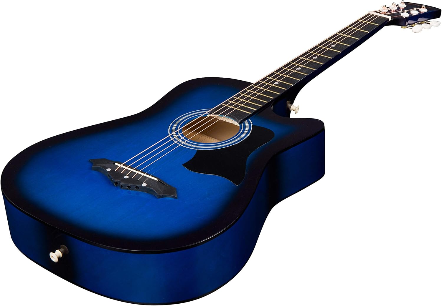 Violão acústico Joymusic JG-38C Blueburst brilhante em vista inclinada evidenciando acabamento e corte.