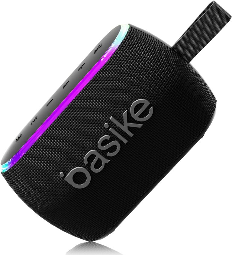 Caixa de som portátil Bazik Ba-FON-136 preta com luzes RGB e alça lateral