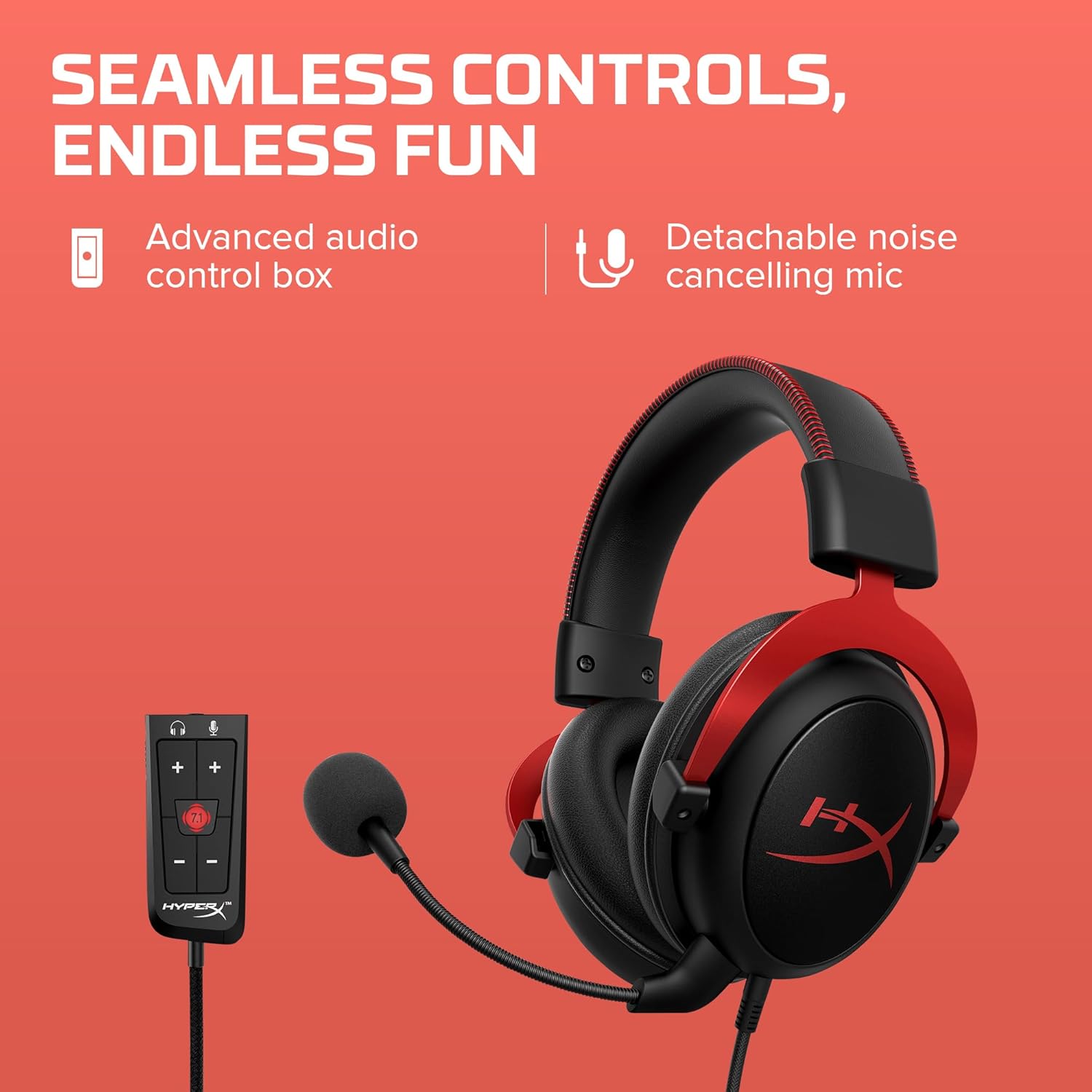 HyperX Cloud II Headset com controle avançado de áudio e microfone destacável com cancelamento de ruído