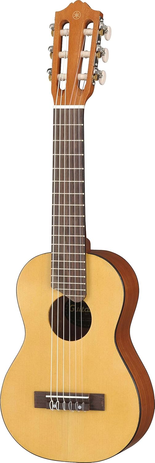 Yamaha GL-1 Guitalele Ukulele com cordas de nylon natural, corpo de madeira clara e braço escuro.