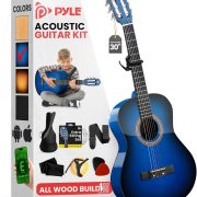 Kit violão acústico Pyle azul 1/4 júnior com cordas de nylon e acessórios completos