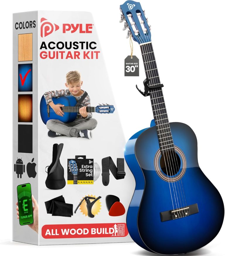 Kit violão acústico Pyle azul 1/4 júnior com cordas de nylon e acessórios completos