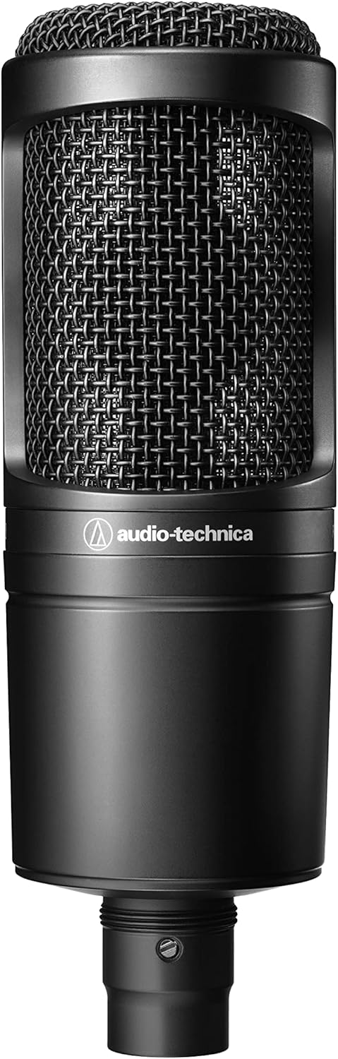 Microfone condensador cardioide Audio-Technica AT2020 preto com conector XLR e grade metálica