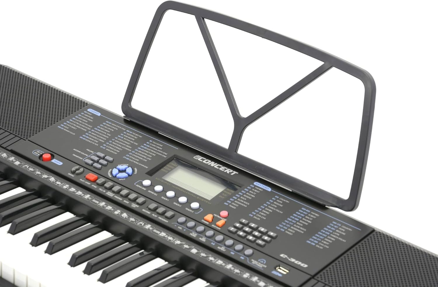 Teclado musical Concert C-300 preto com 61 teclas e suporte para partituras