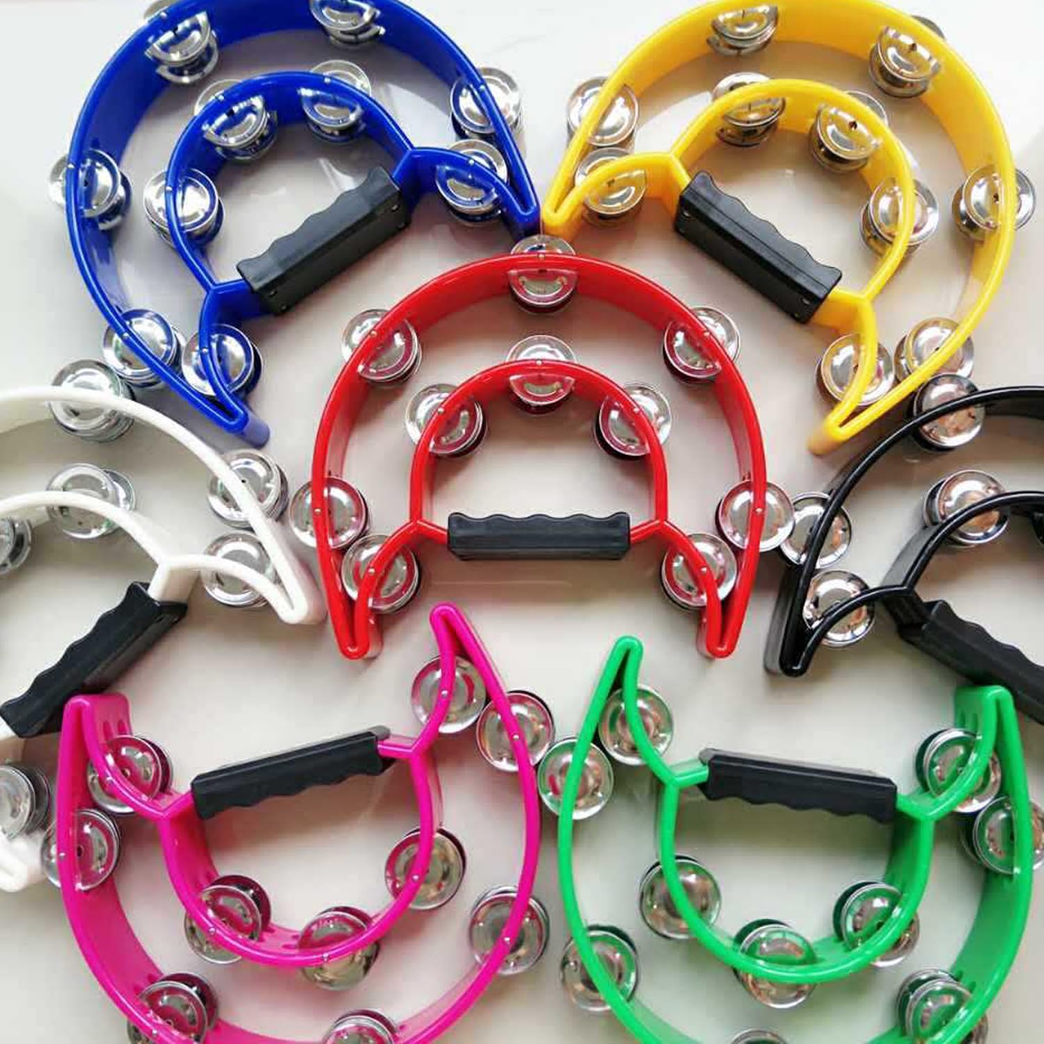 Diversas cores de pandeiros TENINYU Half Moon com alça ergonômica e fileira dupla de platinelas