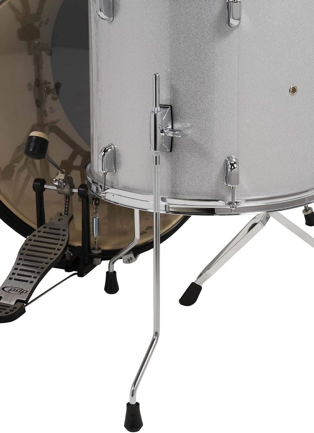 Detalhe da estrutura de suporte da Bateria Acústica Pacific Drums Center Stage acabamento diamante branco