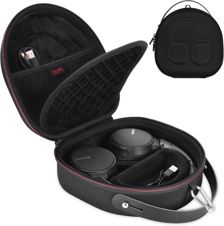 Capa rígida preta para fones de ouvido Bluetooth ZUJFPL com EVA semi-impermeável, alça ajustável e bolso interno.