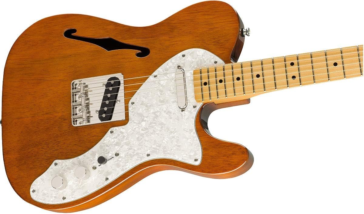 Guitarra Squier Classic Vibe '60s Telecaster Thinline vintage-tintado, corpo semi hollow, escudo branco perolado, captadores single coil e braço maple.