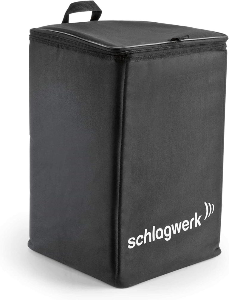 Bolsa Schlagwerk preta para transporte de cajón, resistente, com alça e zíper.