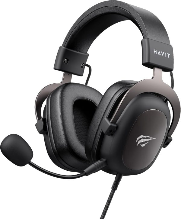 Fone de ouvido gamer preto Havit HV-H2002d com microfone flexível e acolchoamento confortável.