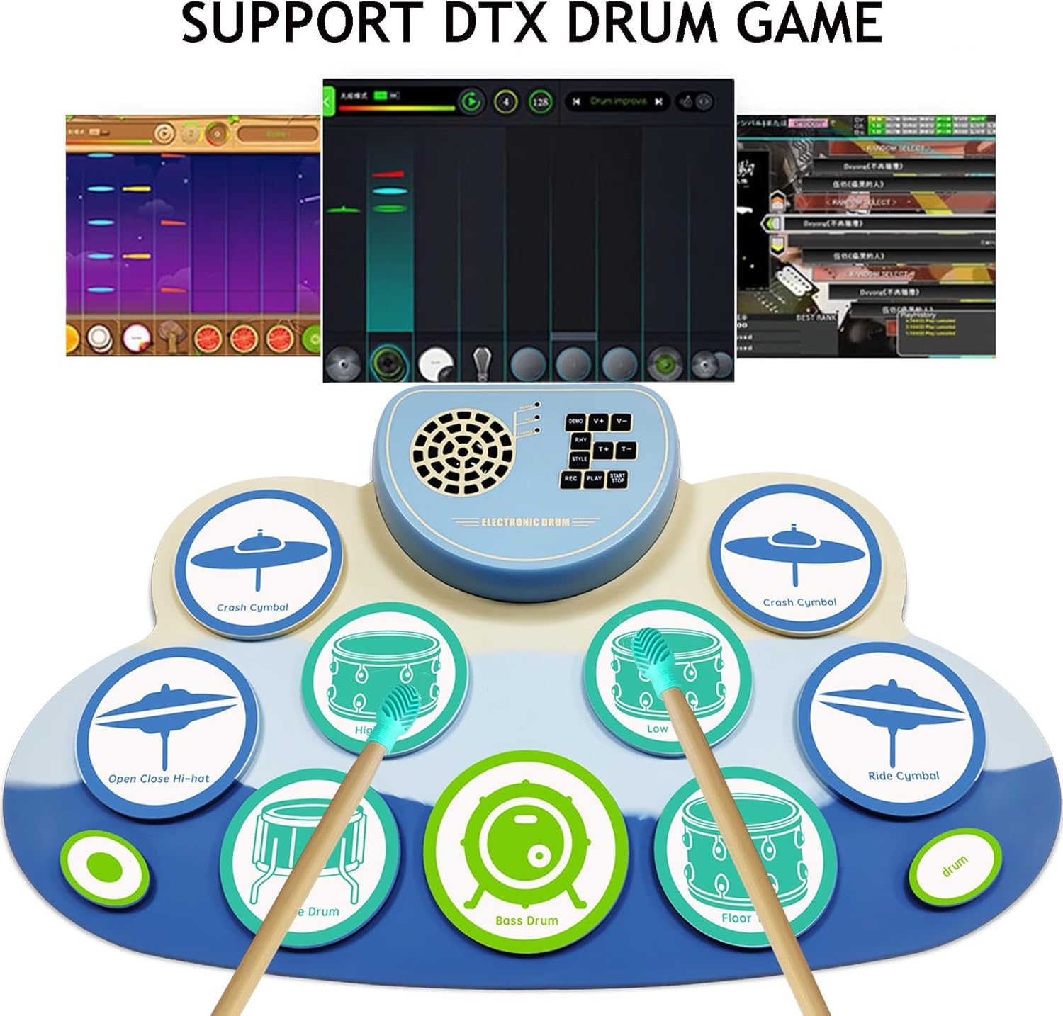 Bateria eletrônica HOMNELL com 9 pads e suporte para jogo DTX de bateria.