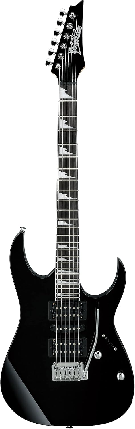 Guitarra elétrica Ibanez GRG170DX preta brilhante com corpo em Basswood e captadores duplos