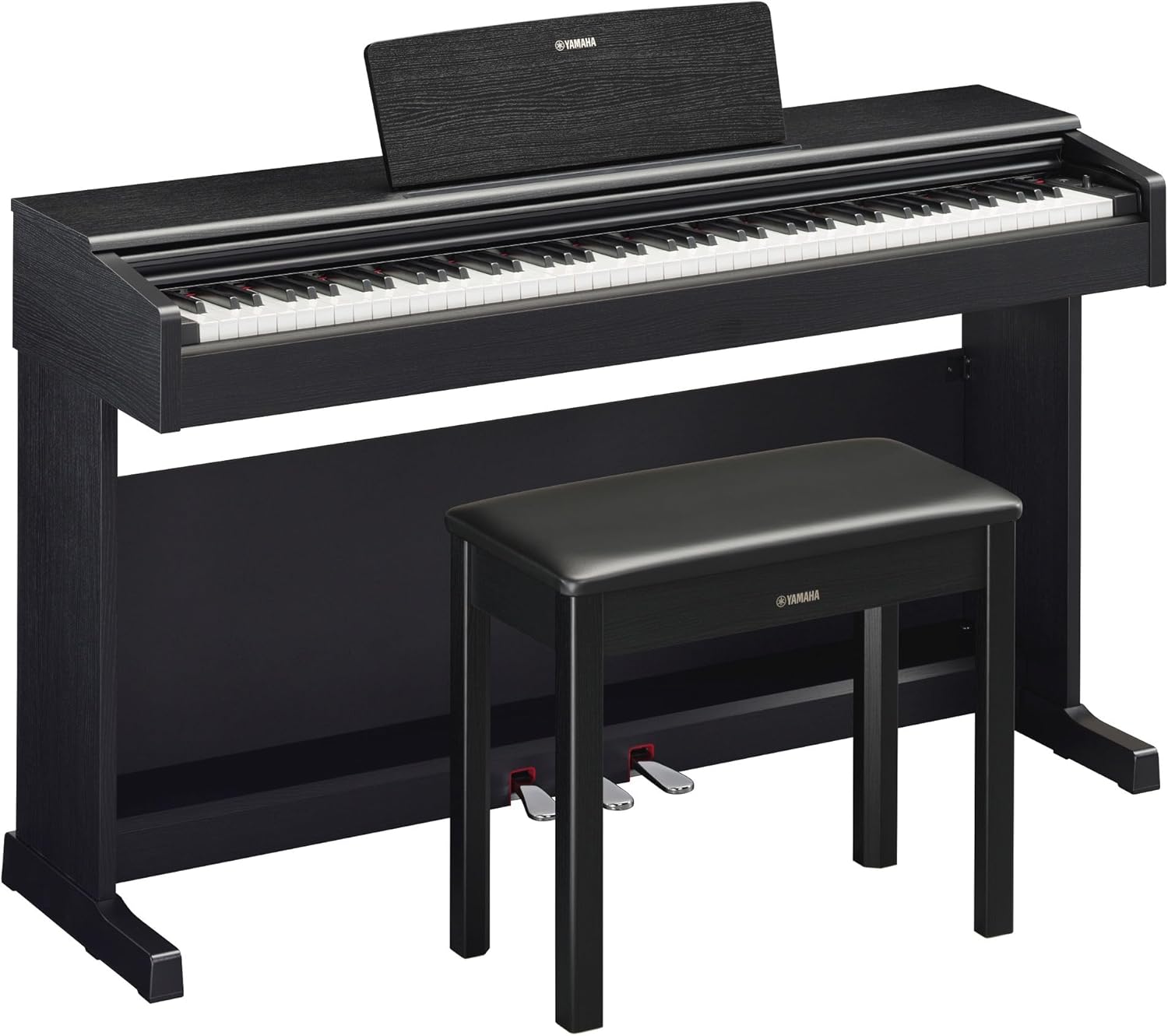 Piano digital Yamaha Arius YDP-145B preto com 88 teclas, banco estofado e 3 pedais