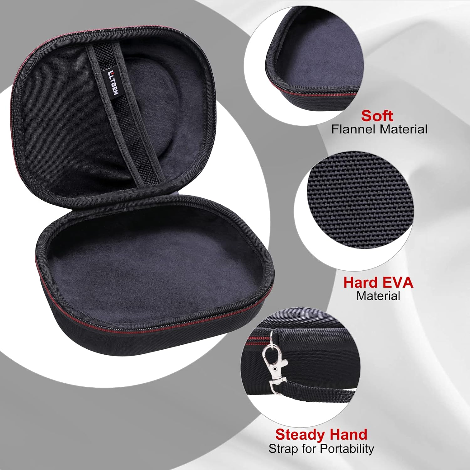 Capa rígida LTGEM para fones JBL com material EVA rígido e interior em flanela macia, alça para transporte e zíper resistente.