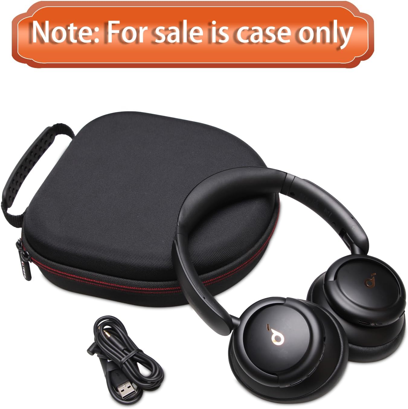 Capa LTGEM preta resistente para fones Anker Soundcore Life Q20 Q30 com alça de borracha e aviso de venda da capa somente.