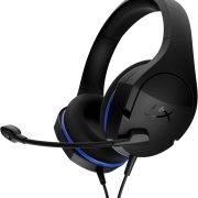 Headset gamer HyperX Cloud Stinger Core preto com microfone flexível e detalhes em azul