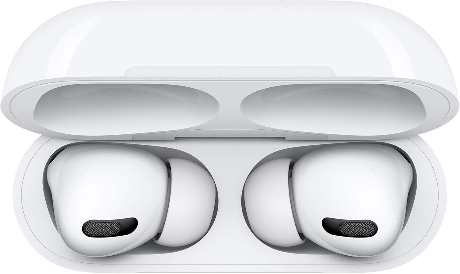 Caixa aberta com fones Apple AirPods Pro 1ª geração brancos intra-auriculares