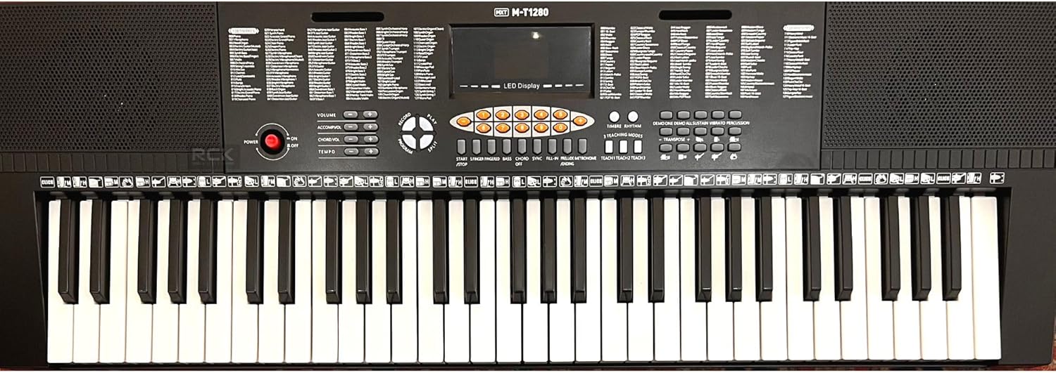 Teclado musical profissional MXT M-T1280 com 61 teclas sensíveis ao toque, display de LED e alto-falantes integrados