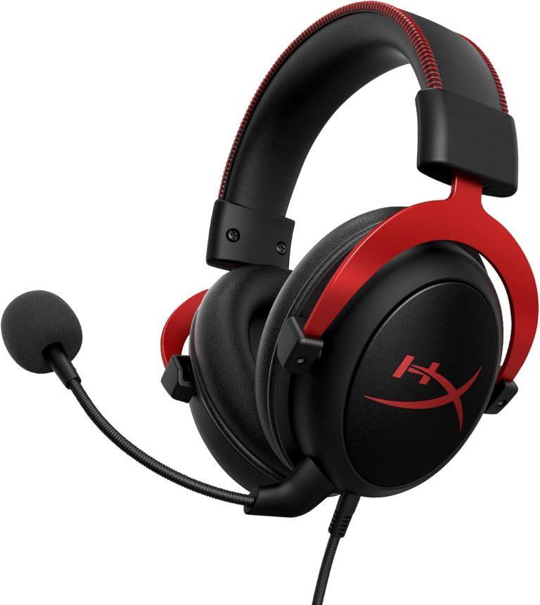 HyperX Cloud II Headset Gamer com fio preto e vermelho com microfone ajustável e acolchoamento confortável