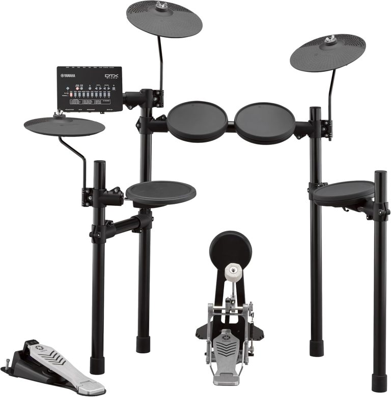 Yamaha DTX452K bateria eletrônica preta com almofada de caixa 3 zonas e pedal de bumbo
