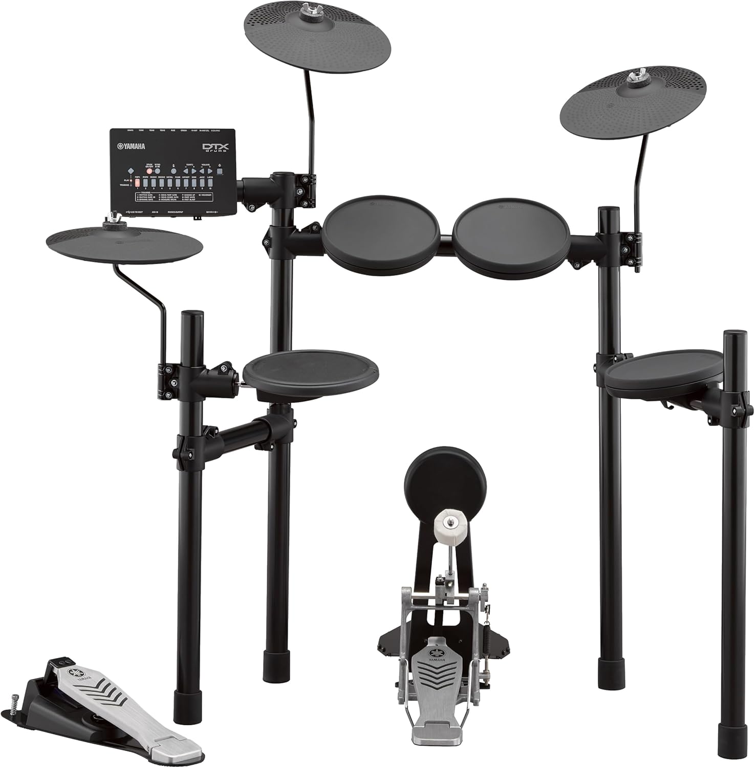 Yamaha DTX452K bateria eletrônica preta com almofada de caixa 3 zonas e pedal de bumbo