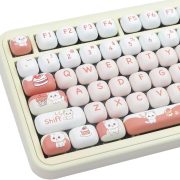 Conjunto de teclas perfil MOG para teclado personalizado PBT com desenhos de gatos e doces em cores branco, rosa e marrom