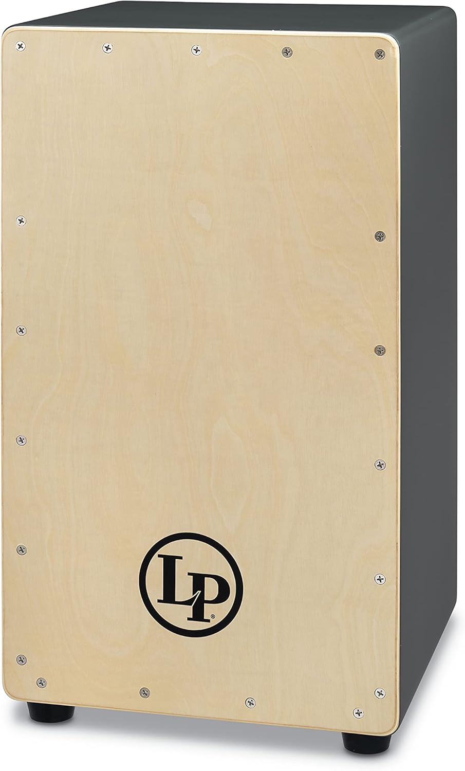 Latin Percussion LP1428NYG caixa de arame com placa de madeira natural e corpo cinza escuro vista frontal lateral