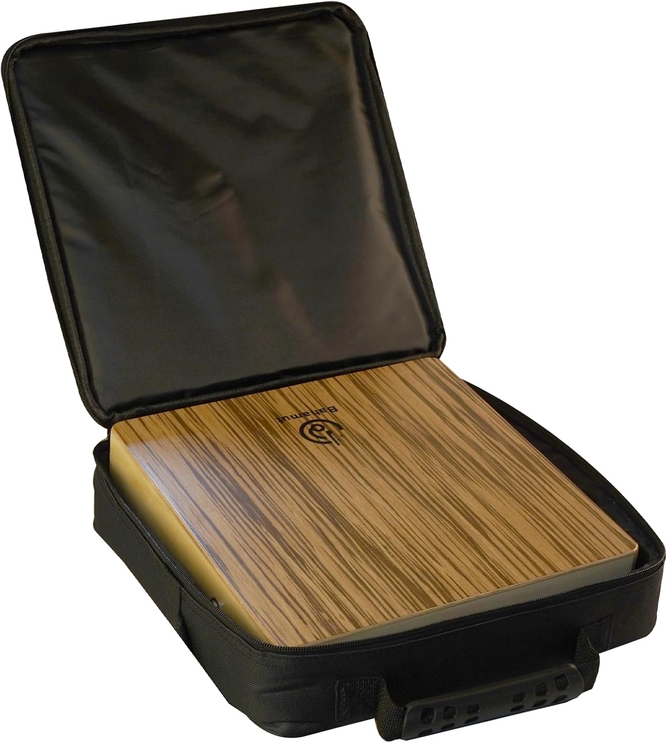 Capa preta acolchoada para cajon Bahamut com alça para transporte e fechamento em zíper
