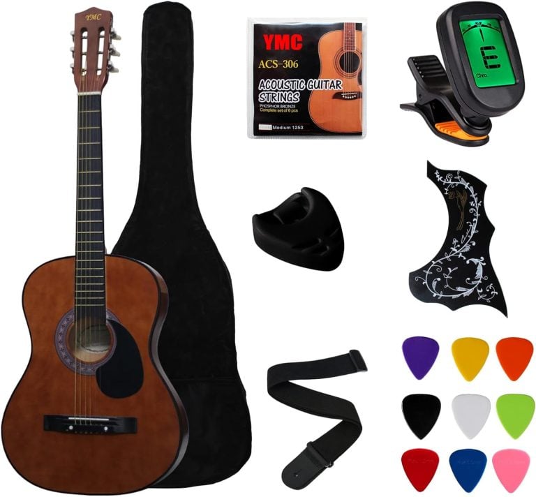 Guitarra acústica YMC dreadnought marrom 96,5 cm com acessórios para iniciantes